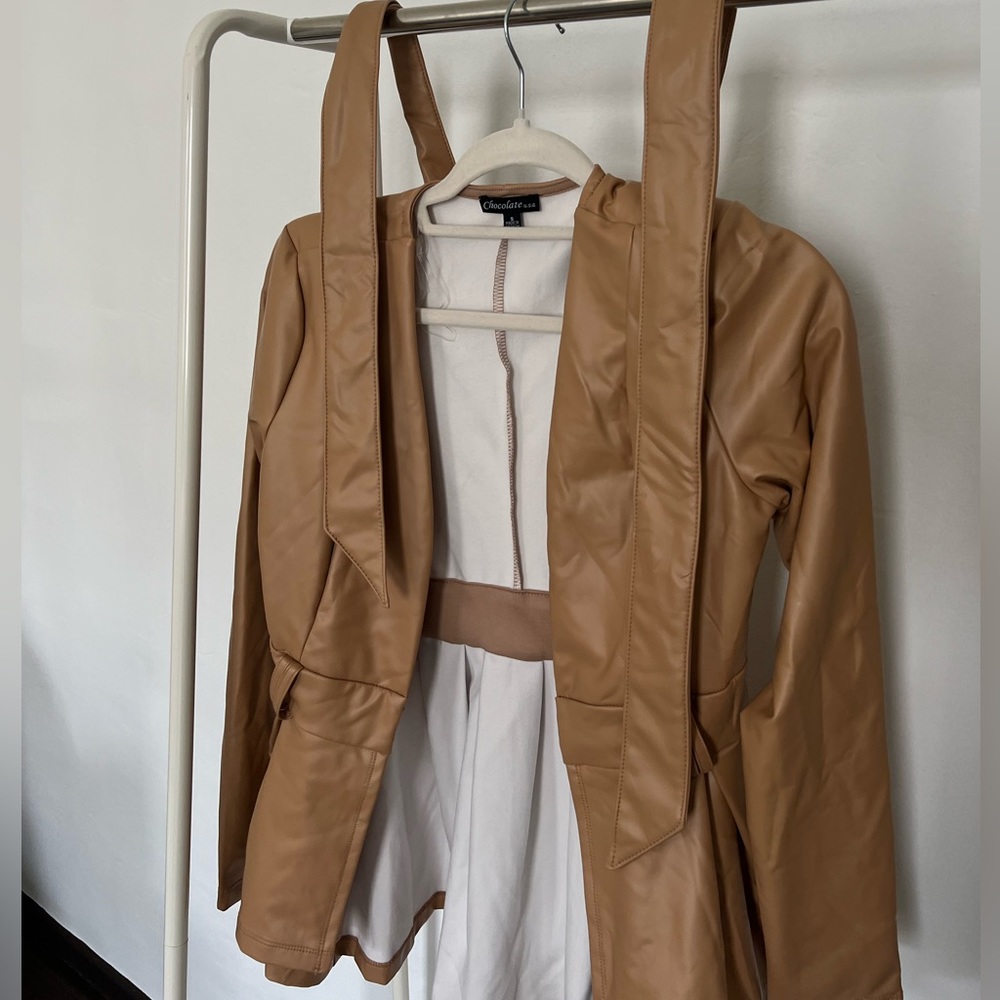 Light Brown Leather Jacket with Tie